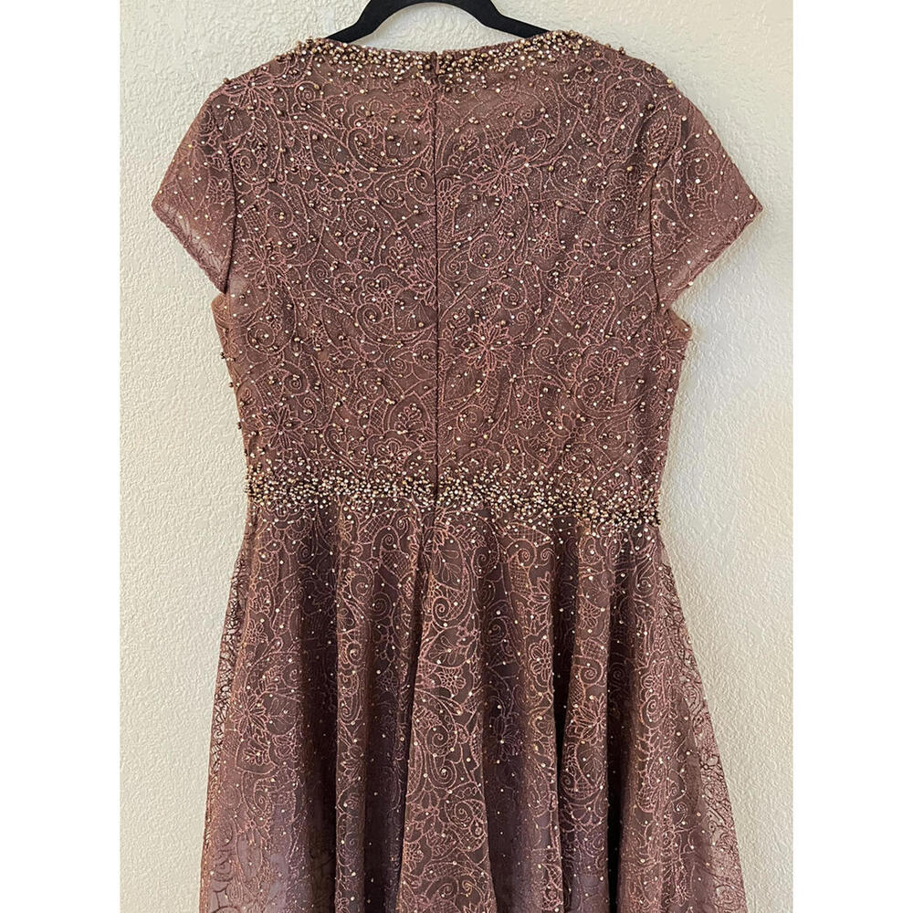 New Mac Duggal 20371 Embellished Cap Sleeve A Line Dress In Chocolate Sz8 $698 - Picture 8 of 10